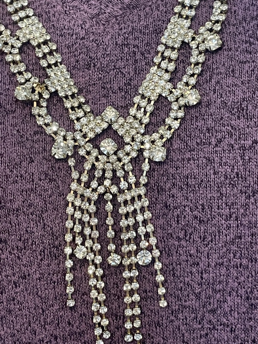 Sparkling Crystal Fringe Statement Necklace Gold Tone 15” @ drop w/ extender